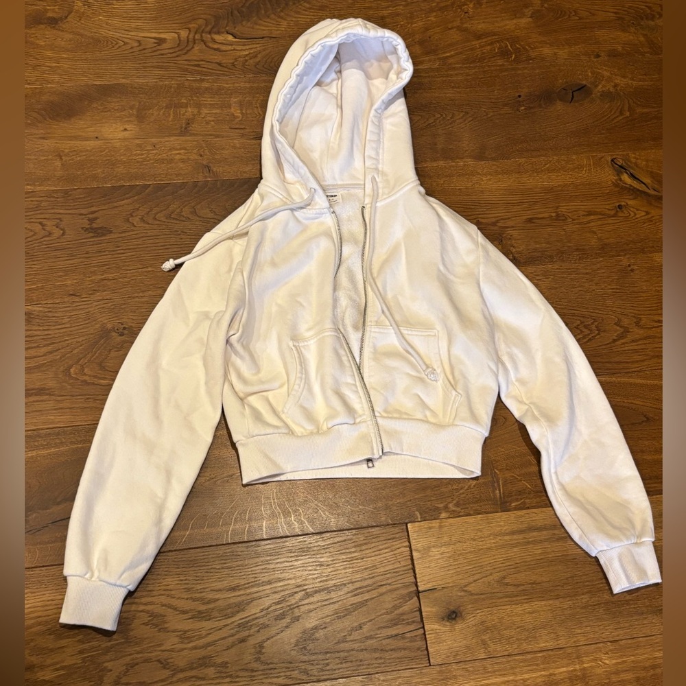 Cotton-On White Cropped Zip Hoodie, size small